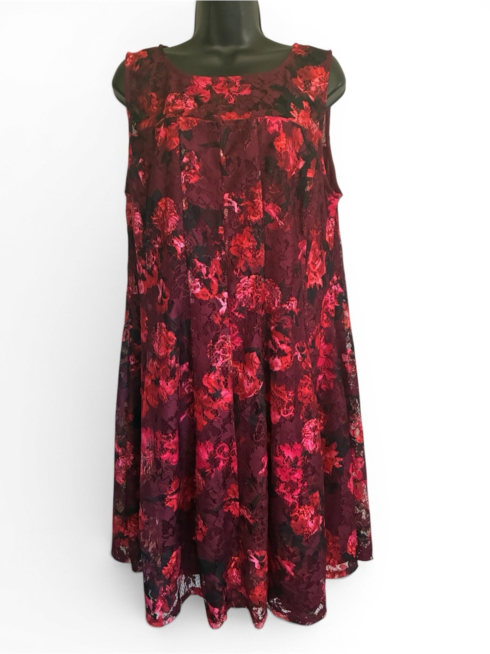 Sleeveless Whimsygoth Floral Burnout Lace Cocktail Dress Burgundy Red Sz 10/12